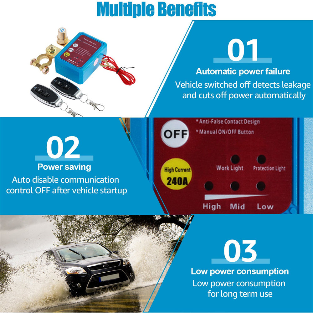 Battery Disconnect Switch Remote 12V 24V 240A – Wireless Kill Switch Auto Cut-Off Magnetic Relay, Anti-Drain Anti-Theft for C