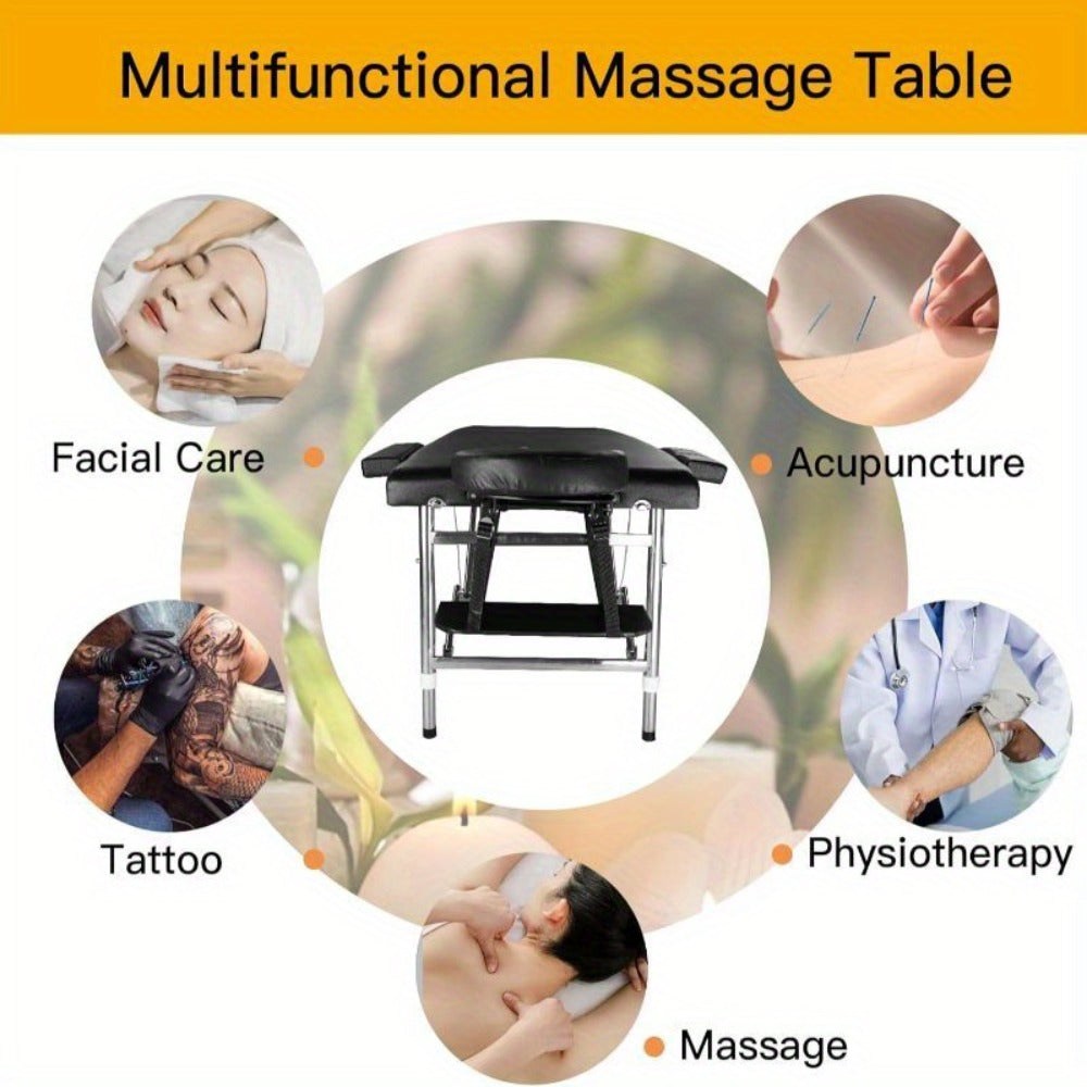 Portable Massage Table Folding Aluminum Frame PU Leather Adjustable Height 3-Section Spa Bed for Lash — image 7