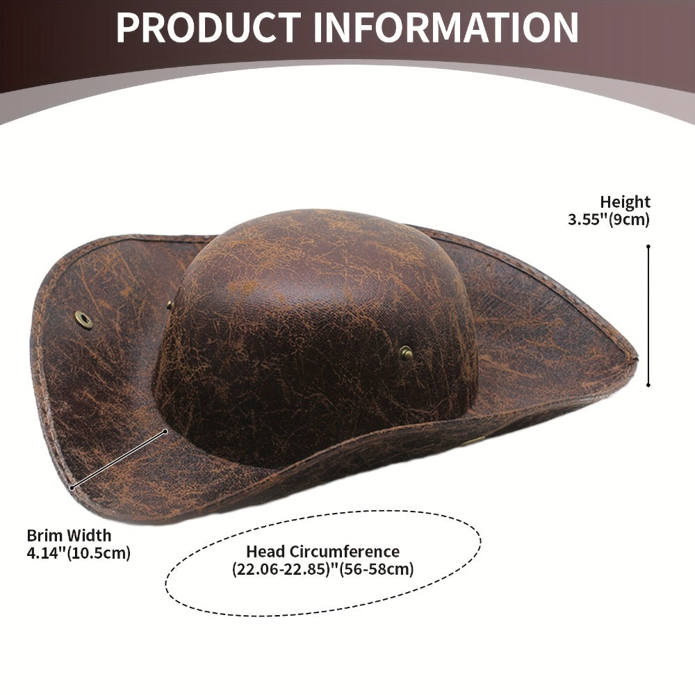 Pirate Tricorn Hat Faux Leather Wide Brim – Vintage Distressed Pirate Hat for Men Women, Halloween Costume, Cosplay — image 3