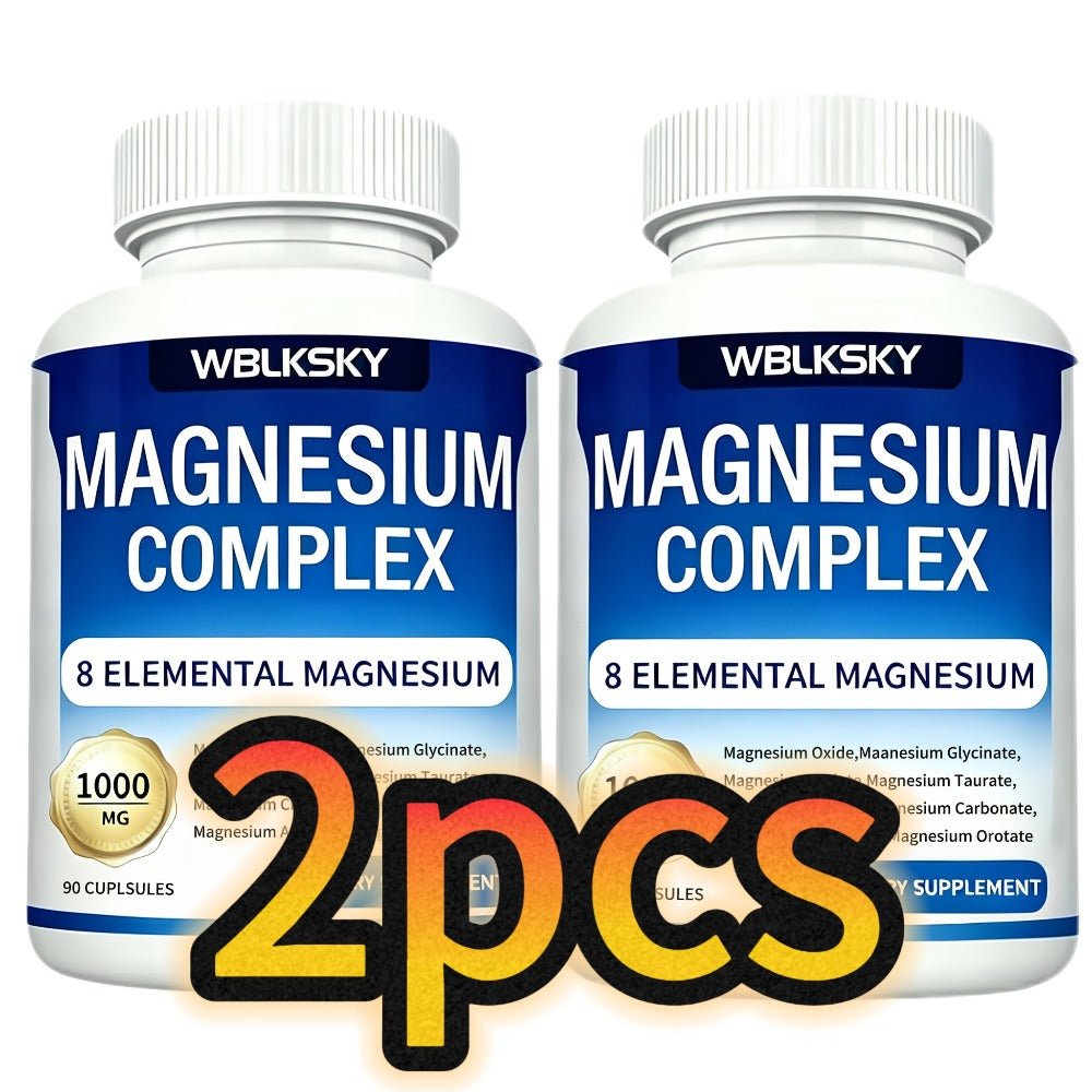 Dietary Supplement Magnesium 8-in-1 Complex with Eight Listed Forms, 1000mg per Capsule, Two Bottles — image 1