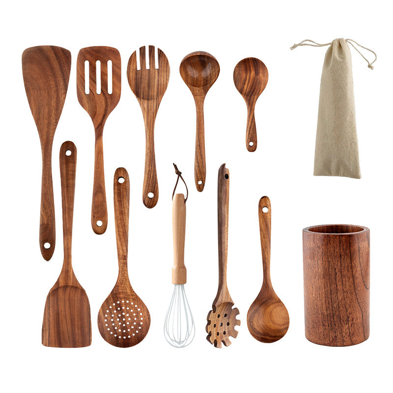 Lengthened Wood Spatula Non-stick Cooking Kitchenware Suit