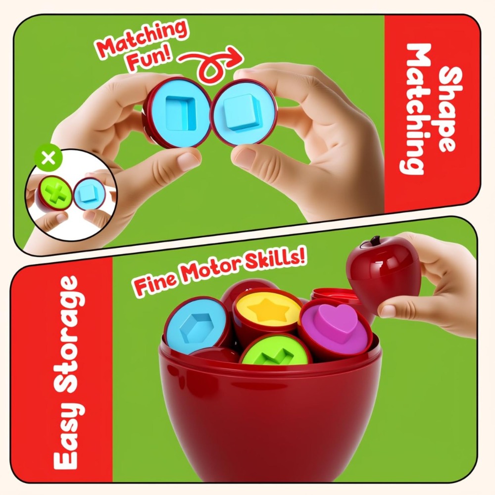 Apple Shape Sorter Toy for Toddlers Ages 10M-3 Years, Geometric Color Sorting Matching Game — image 7