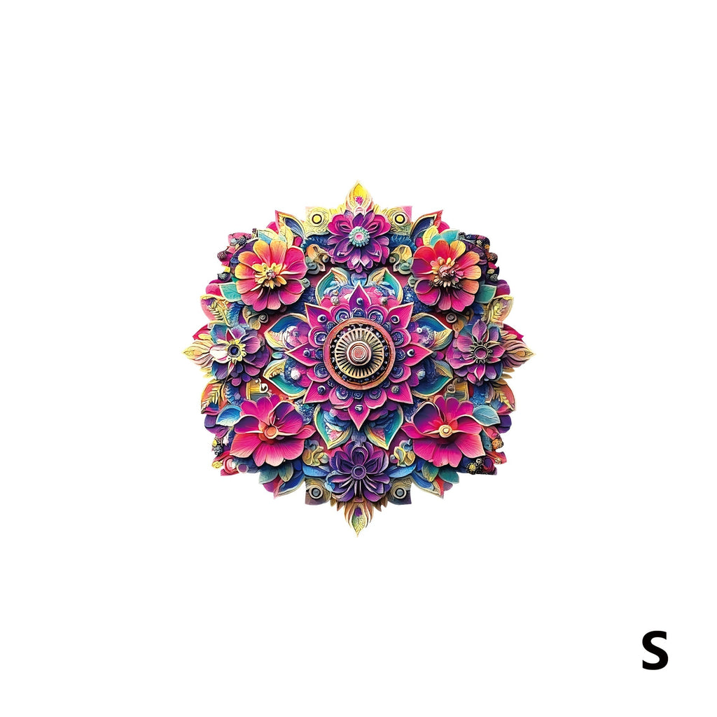 Floral Mandala Wooden Jigsaw Puzzle with Irregular Pieces and S, M and L Options from 5.31 to 11.02 Inches — image 1