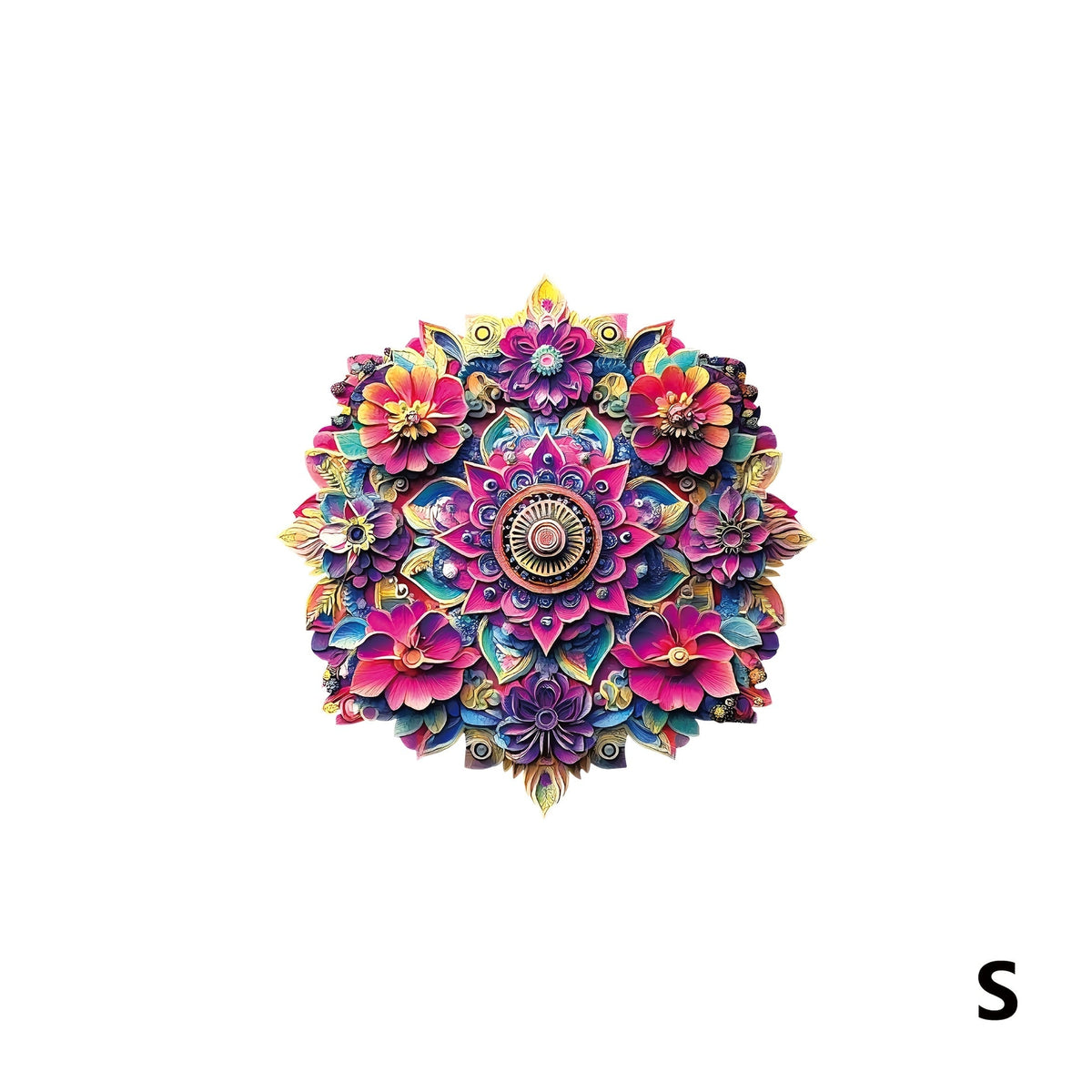 Floral Mandala Wooden Jigsaw Puzzle with Irregular Pieces and S, M and L Options from 5.31 to 11.02 Inches — image 1