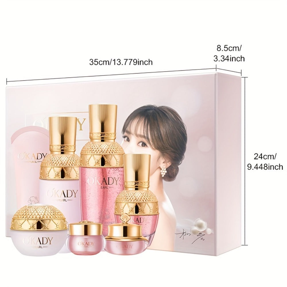 7-Piece Pearl-Themed Skincare Gift Set with Coordinated Facial-Care Bottles and Jars in a Fitted Box — image 5