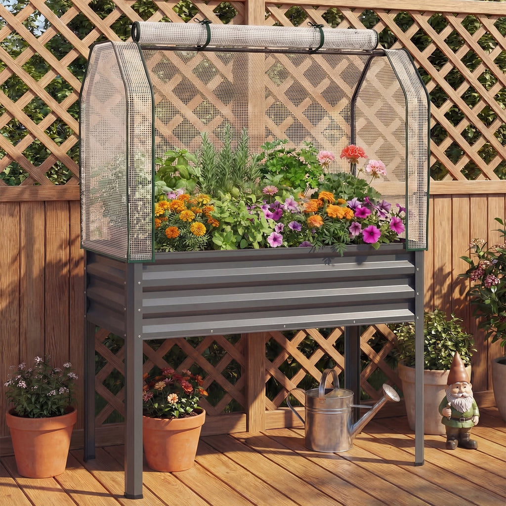 Elevated Raised Garden Bed with Greenhouse Cover 3-in-1, 44"x22"x60" Electroplated Metal Planter Box with Legs — image 3