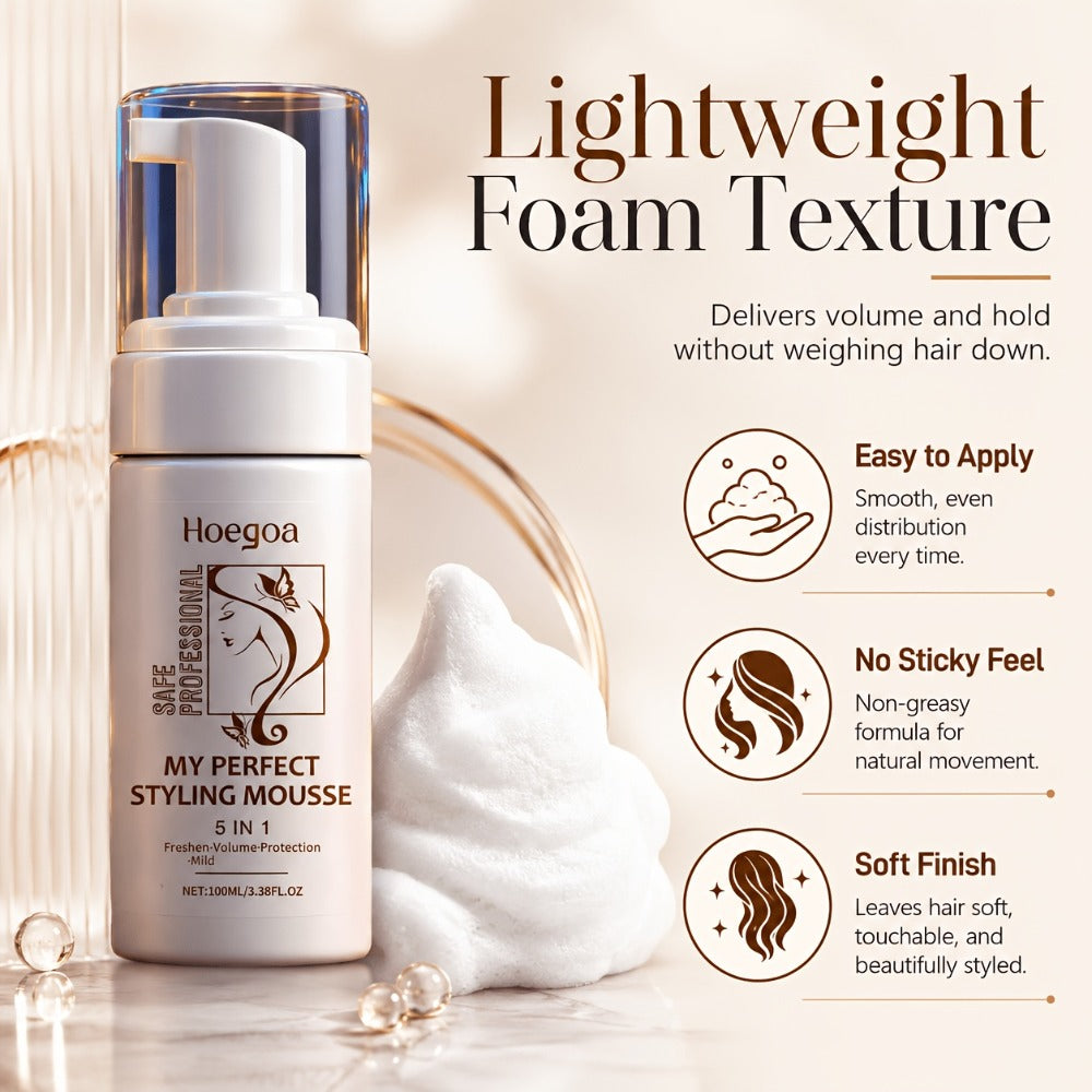 Hair Styling Mousse with Mint Extract & Hyaluronic Acid – Long-Lasting Flexible Hold, Moisturizing Mild Formula, Frizz Contro