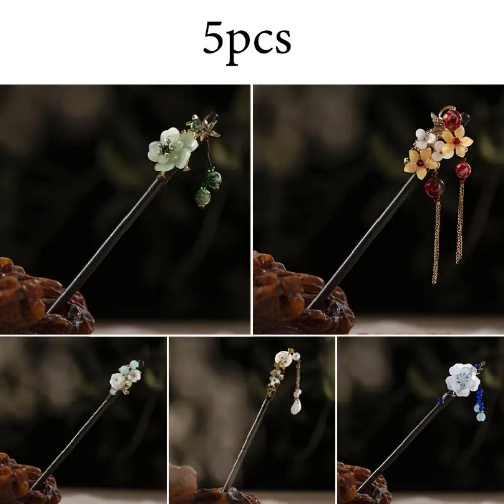 Hair Accessories Five-Piece Wooden Flower Hairpin Set in Mixed Finishes for Buns and Updos — image 4
