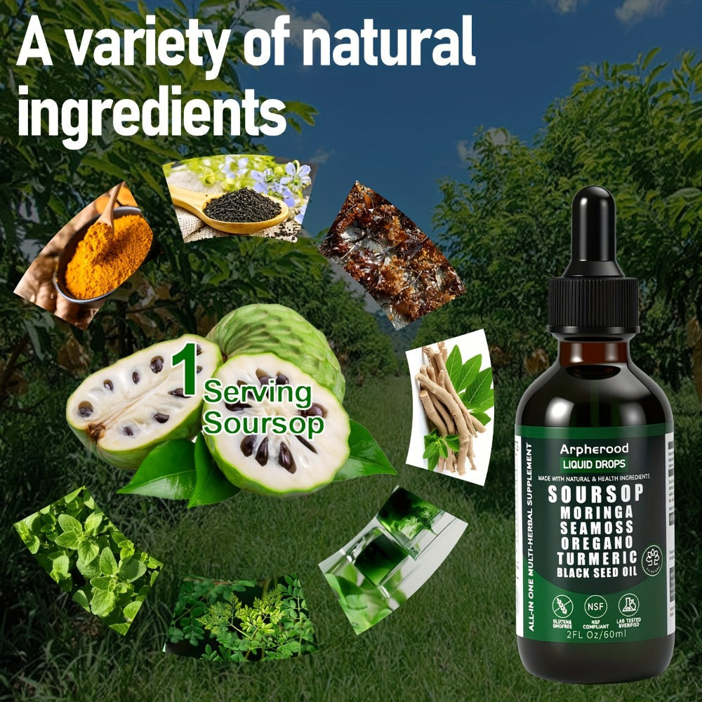 Soursop Graviola Liquid Drops 2 Fl Oz, Leaf & Fruit Blend with Sea Moss, Elderberry & Black Seed Oil — image 4