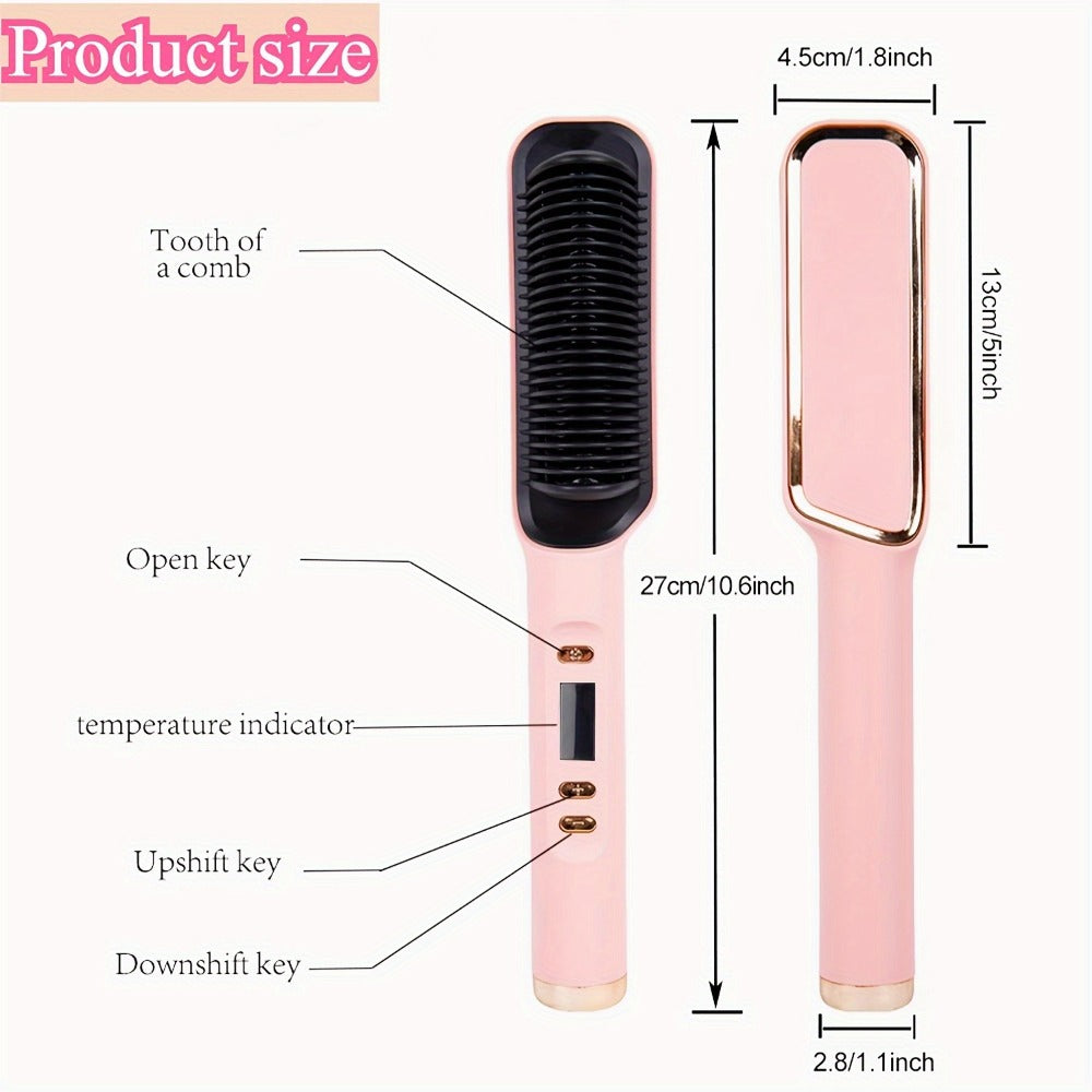 2-in-1 Hair Straightener & Curler LCD Display – 35-Second Fast Heat 4-Speed Temperature Anti-Scald Flat Iron Brush for Women 