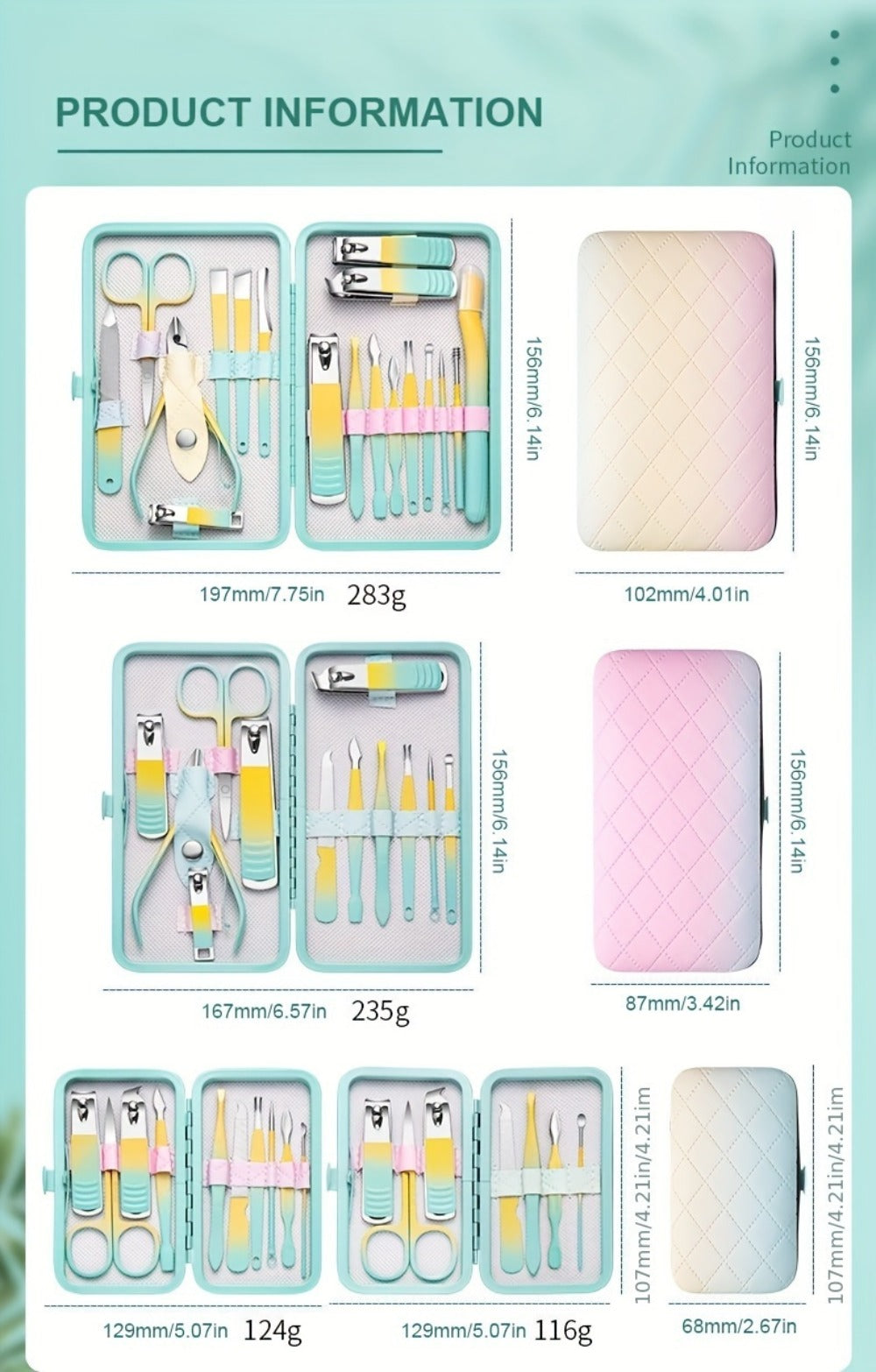Eighteen-Piece Manicure and Pedicure Kit with Gradient Case, Clippers, Scissors, Files and Pushers — image 15