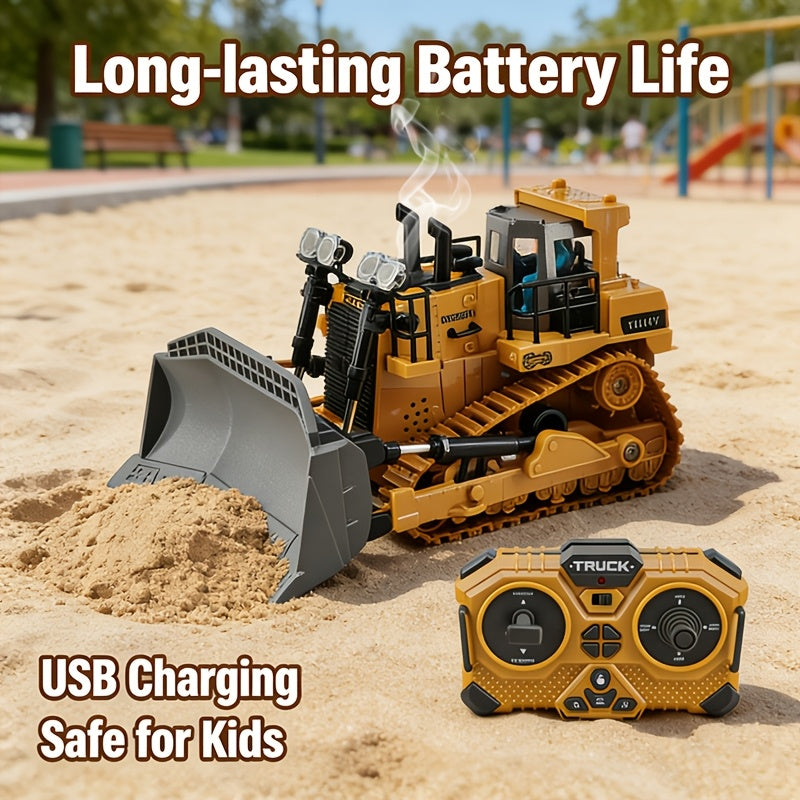 RC Construction Vehicle Toy 2.4GHz Remote Control Excavator Bulldozer Loader with Alloy Metal Cover Lights & Sound Effects — 