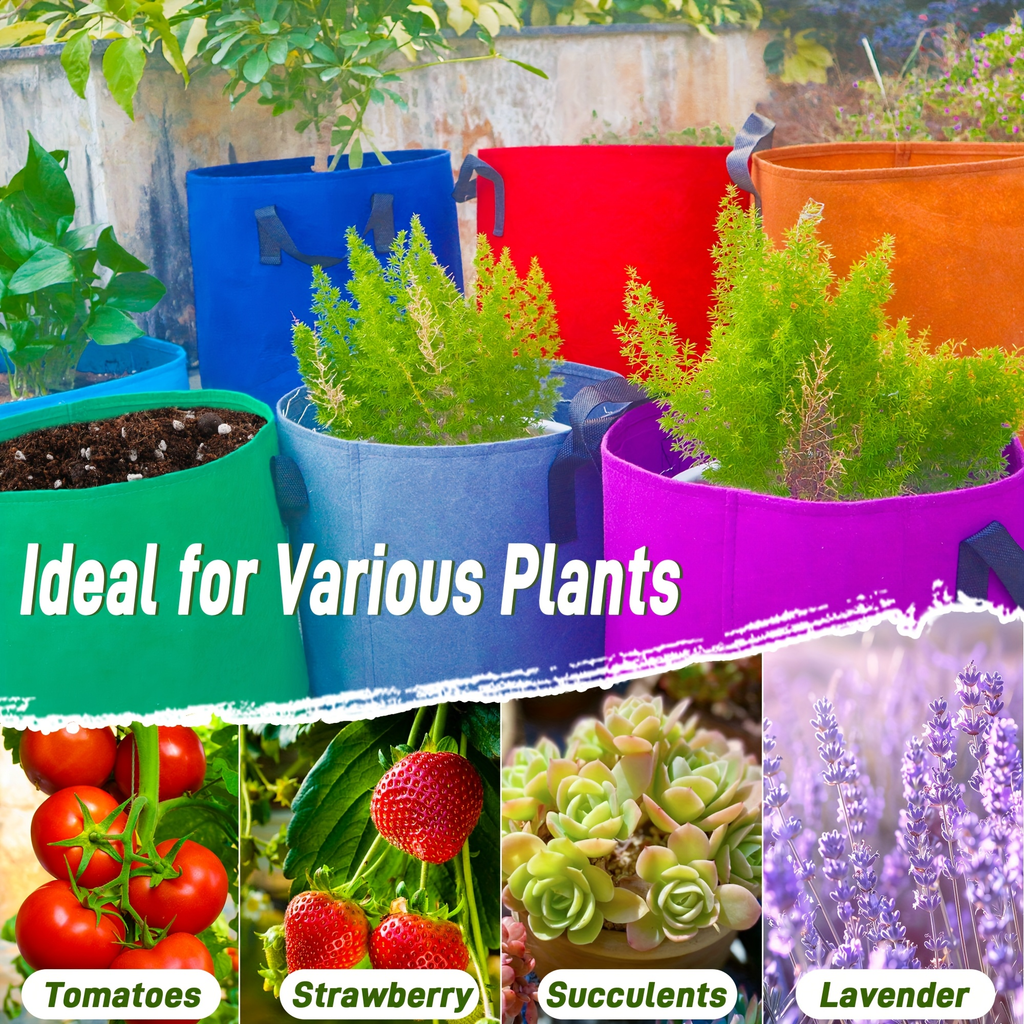 5/7/10/15 Gallon Plant Grow Bags, 7Pack Colourful Fabric Planters Plant Pots Garden Bags To Grow Vegetables With Reinforced H