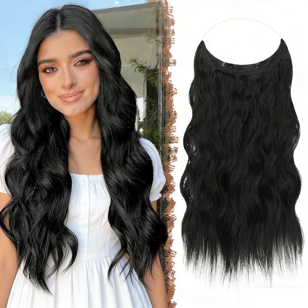 Hair Extensions Wavy 18-Inch Synthetic Halo Weft with Clear Wire, Two Clips and Ten Color Options — image 15