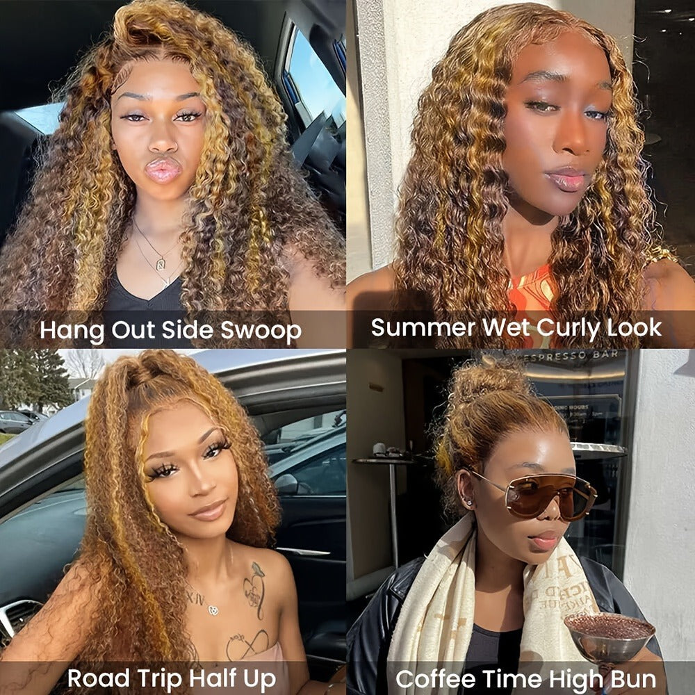 Wig Long Deep-Wave Honey Blonde Ombre, 28-Inch Synthetic Fiber with 13x4 Lace Front and Glueless Cap — image 7