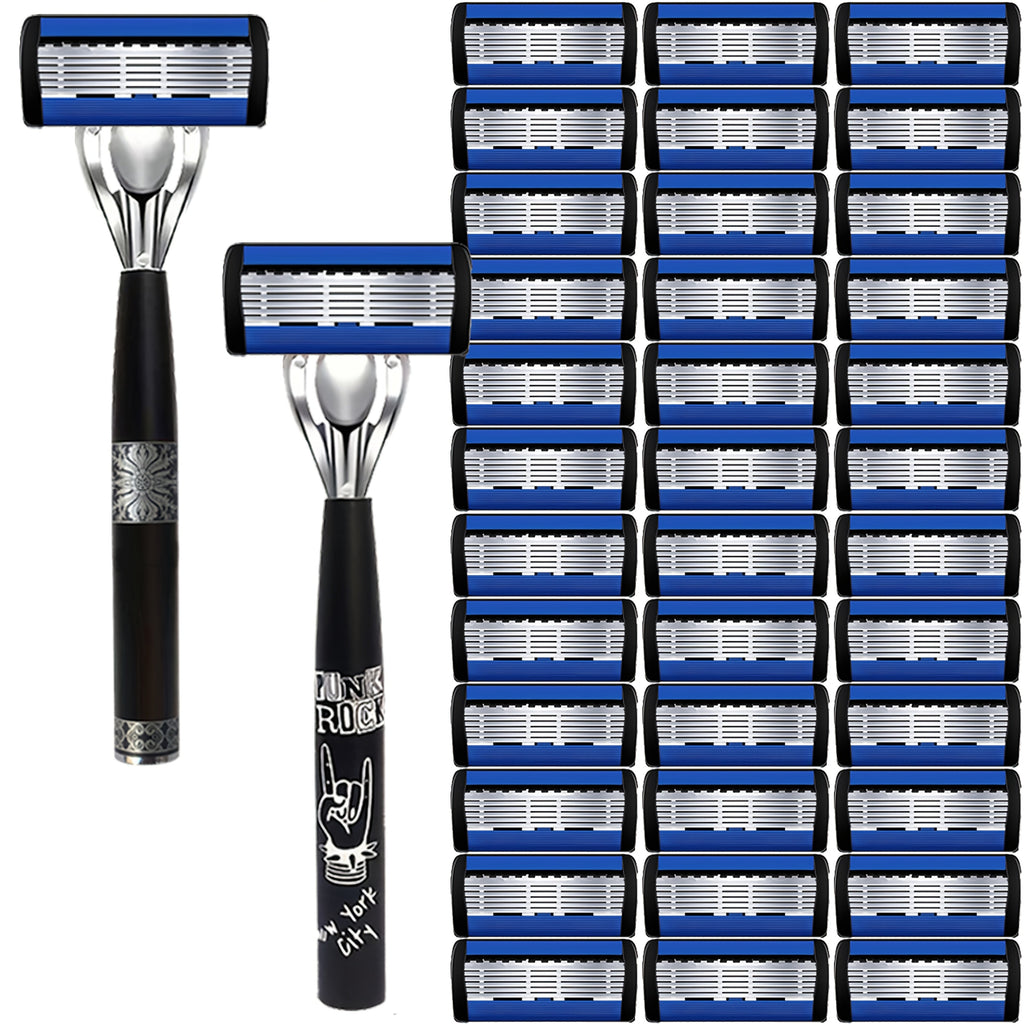 Safety Razor Kit for Men Double Edge 36 Blades & 2 Anti-Slip Handles – Stainless Steel Manual Wet Shaving Set for Smooth Pain