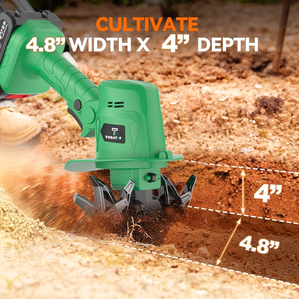 Cordless Electric Tiller 20V Handheld - 9-Inch 235RPM Garden Cultivator with Handle, Metal Soil Tiller for Weeding — image 3