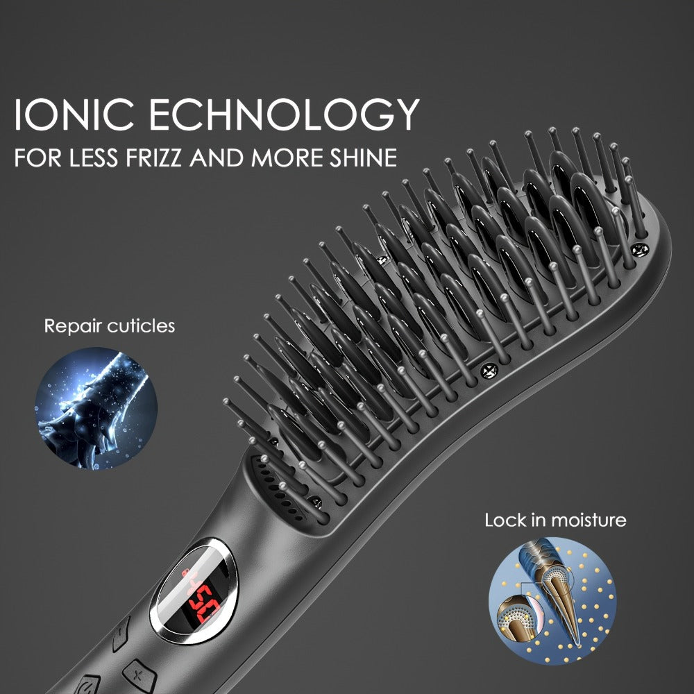 Ceramic Hair Straightener Brush 30 Sec Fast Heat Anti-Scald Straightening Comb Soft Touch, for Home, Travel and Salon Hair St