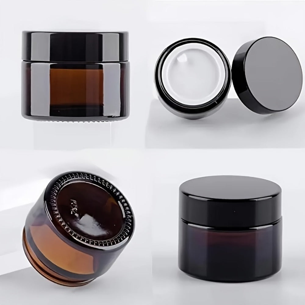 Brown Frosted Glass Jars with Lids 24 Pack – 2 oz Amber Glass Cosmetic Containers with Spoons & Labels, Non-Slip Base — image