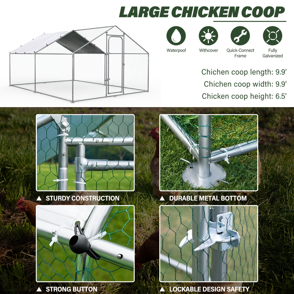 Chicken Run, Metal Outdoor Poultry Cage Large Walk-in Enclosure for Chickens Ducks Rabbits for Garden, Patio and Yard Use — i