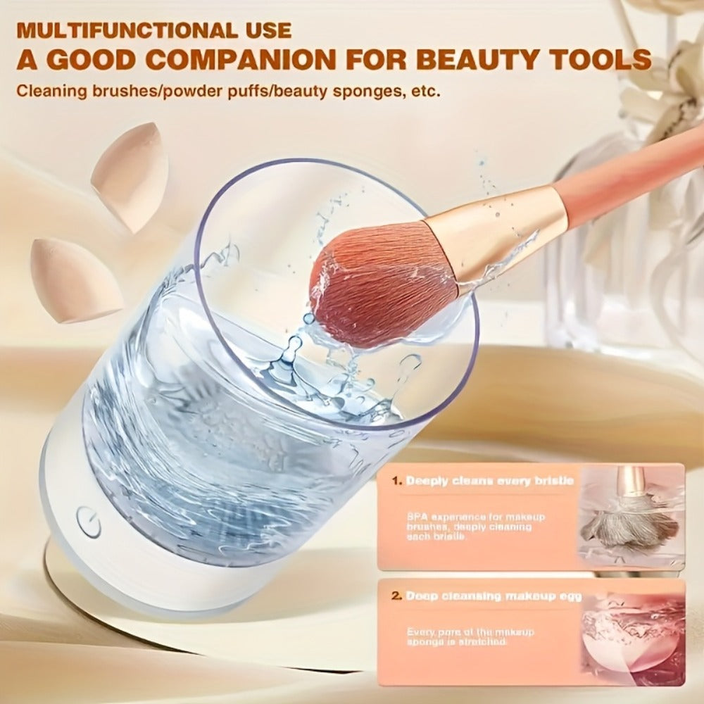Electric Makeup Brush Cleaner & Dryer USB Powered Automatic Spinner Fast Drying Odorless Transparent Design Dual-Section Brus