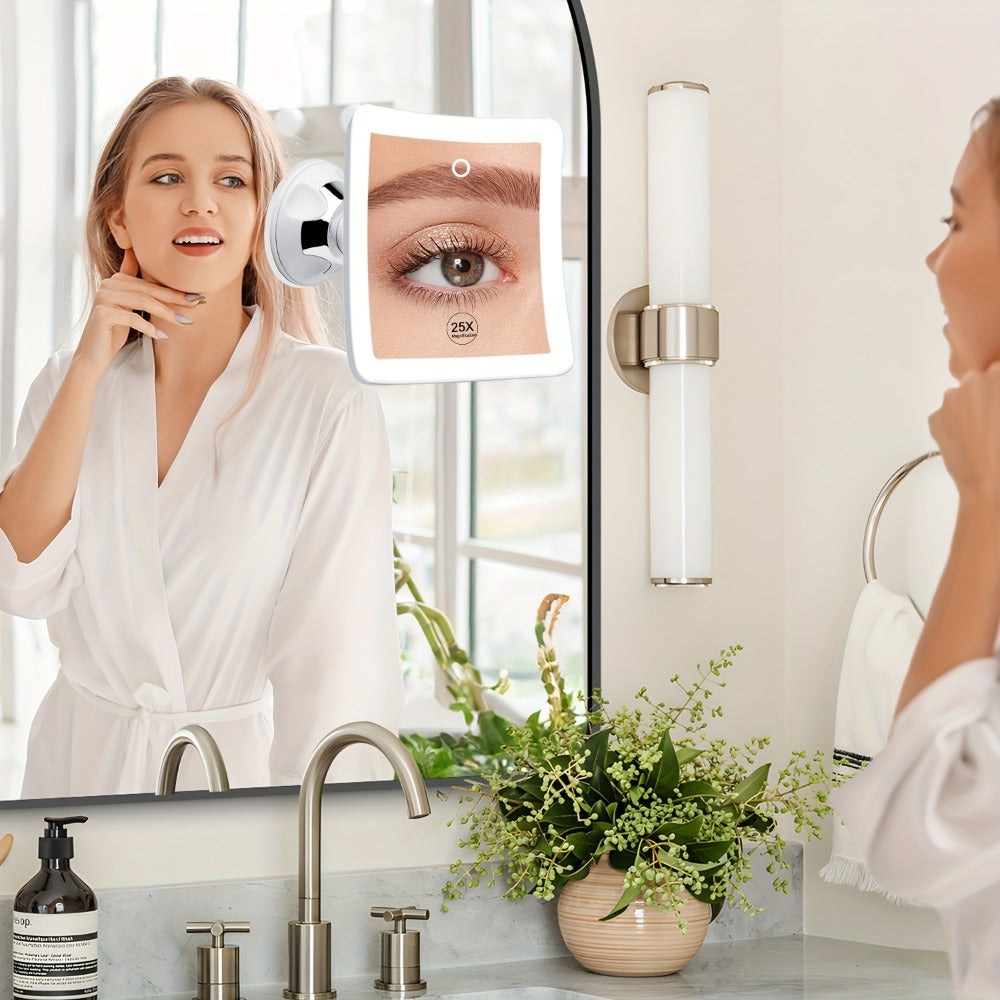 25X Magnifying Mirror with LED Light Suction Cup Mount, for Makeup, Travel and Everyday Vanity Use — image 2