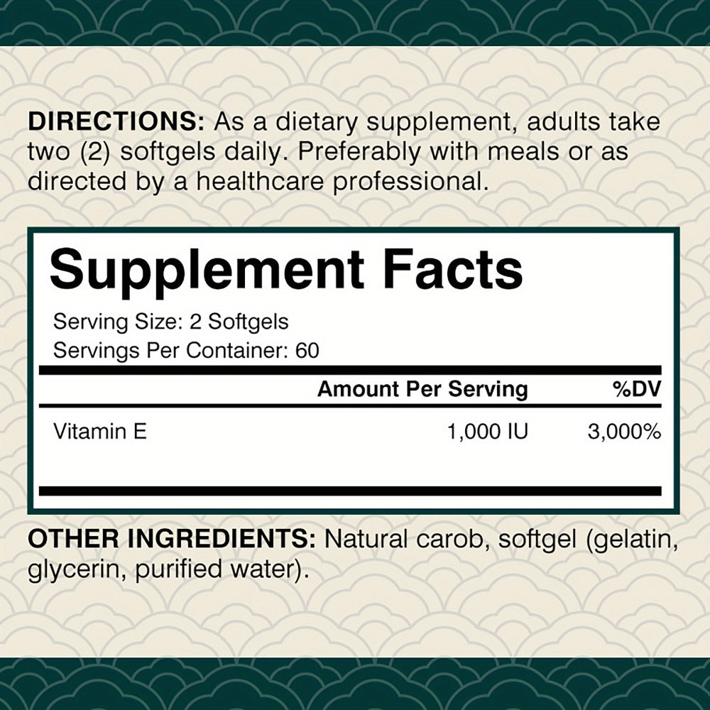 Vitamin E 1000IU Softgels 120 Count High Potency Antioxidant Supplement for Hair, Skin, Nails & Eye Health — image 2