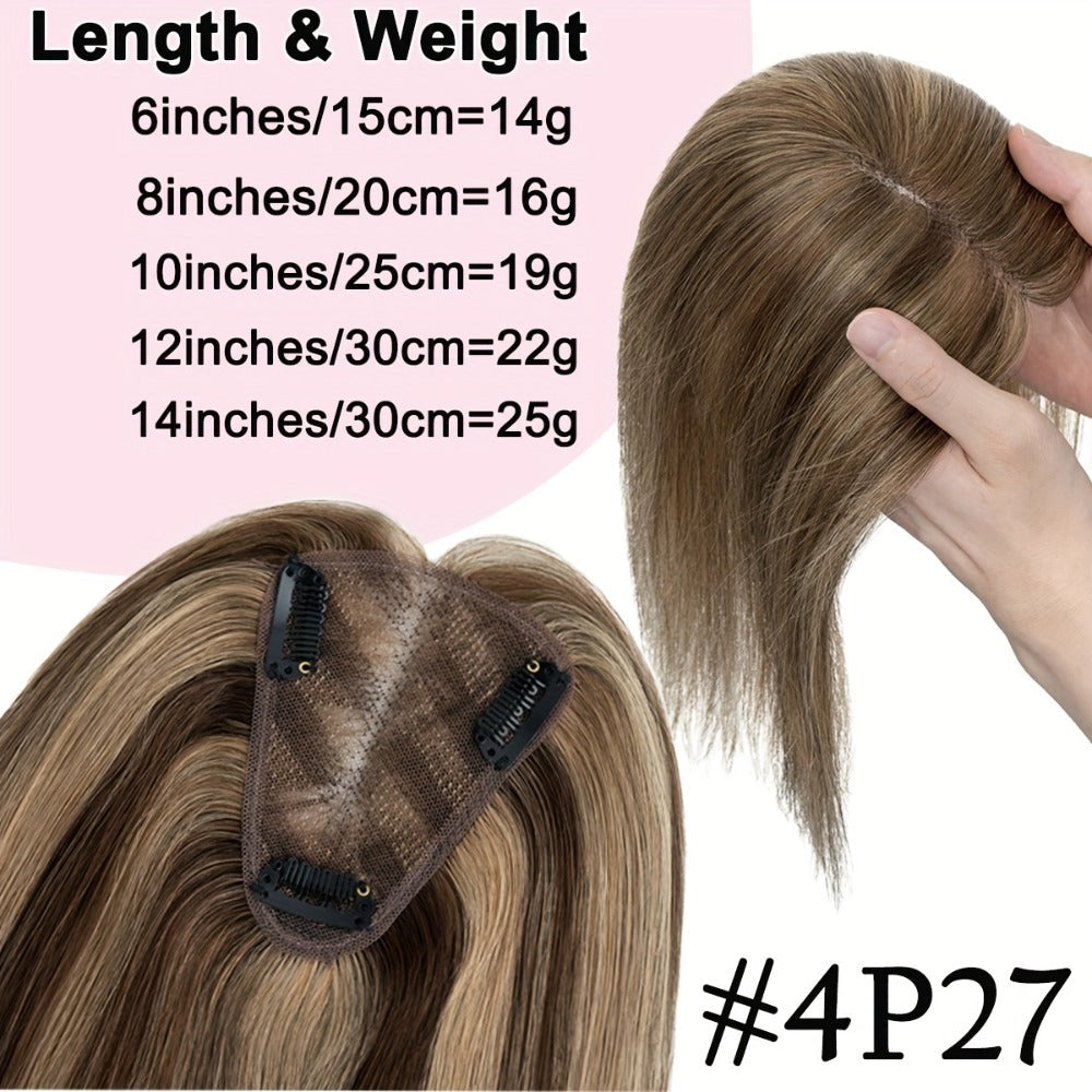 Hair Topper Human Hair Clip In Lace Base 8x10cm Curtain Bangs Thinning Hair Coverage 6-14 Inch | Highlight Blonde #27 #613 #1