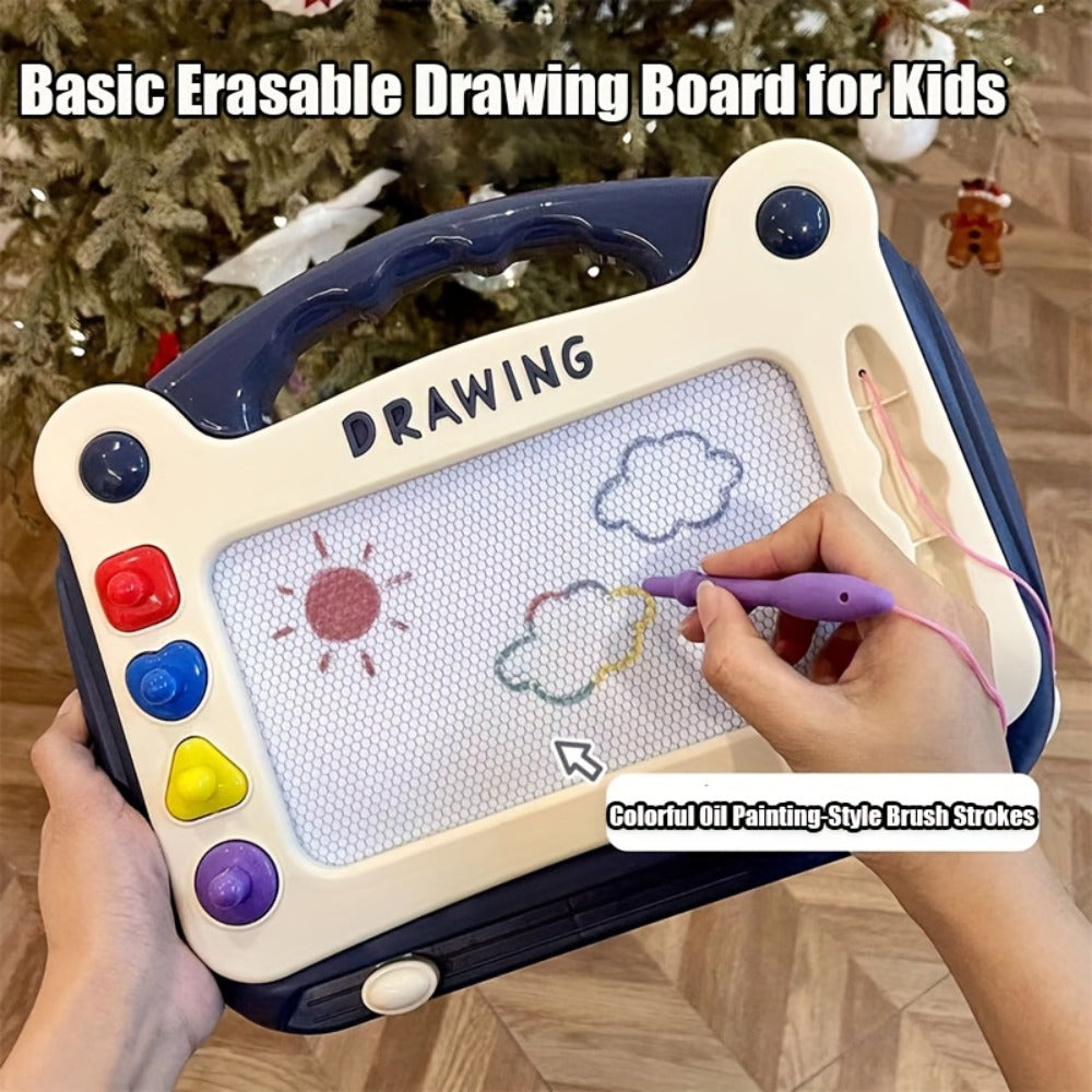 Portable Kids Magnetic Drawing Board with Four Shape Stamps, Tethered Stylus, Carry Handle and Slide Eraser — image 8