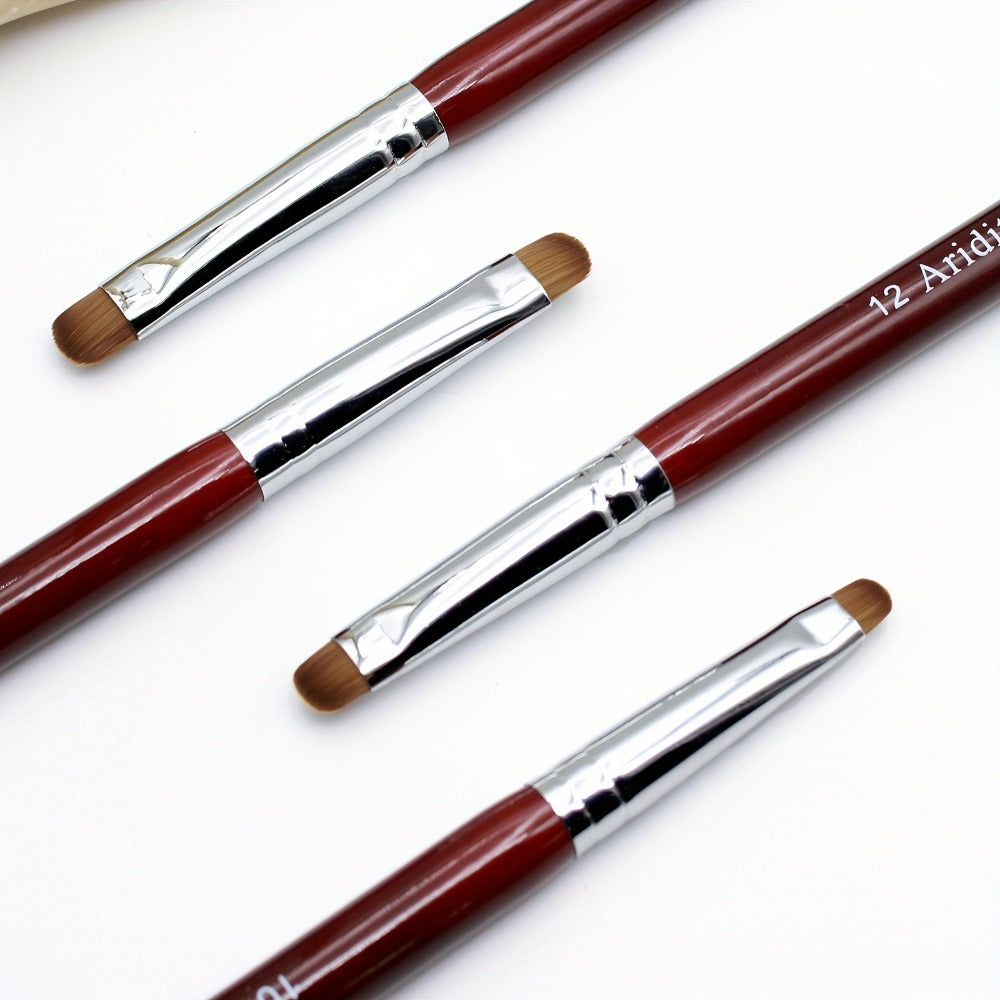 Acrylic Nail Art Brushes Set 4pcs with Dotting Pens – Red Wood Handle Precision Tips #10 #12 #14 #16 for French Manicure Nail