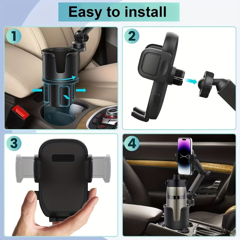 Cup-Holder Car Phone Mount with Bottle Recess, Double-Jointed Long Arm and Rotating Clamp Pictured — image 13