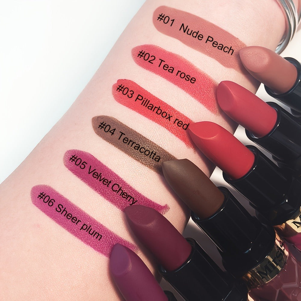 Lipstick Set, Mirsist 6-Piece Silky Matte Bullet Collection in Nude, Red, Brown, Berry and Plum Colors — image 9