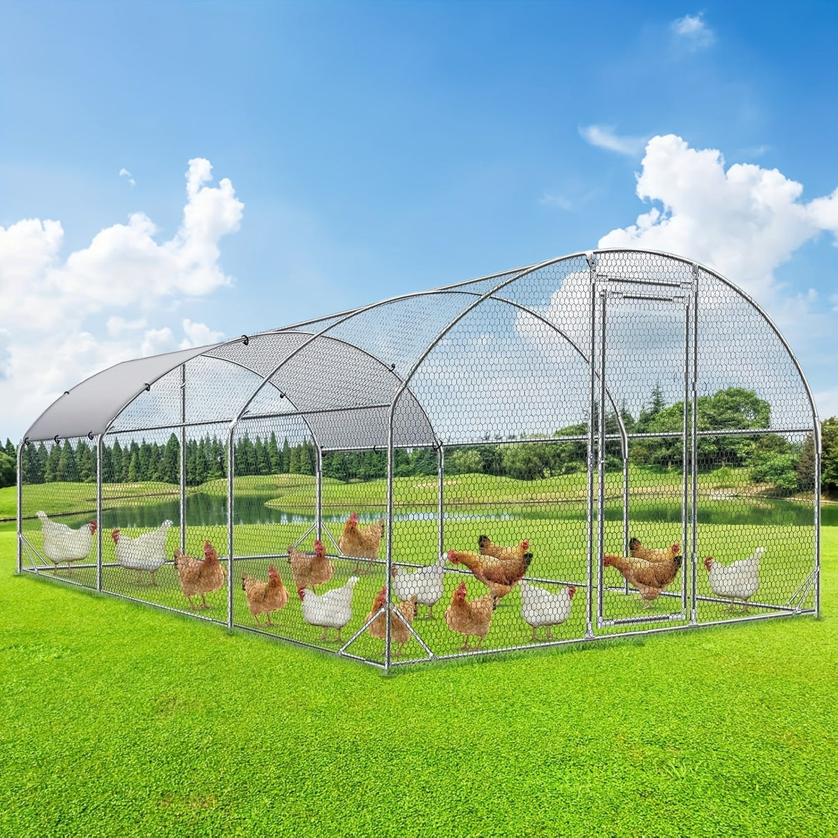 Metal Chicken Run Walk-in Poultry Enclosure with UV Protection - Dome Flat & Spire Roof Styles — image 1