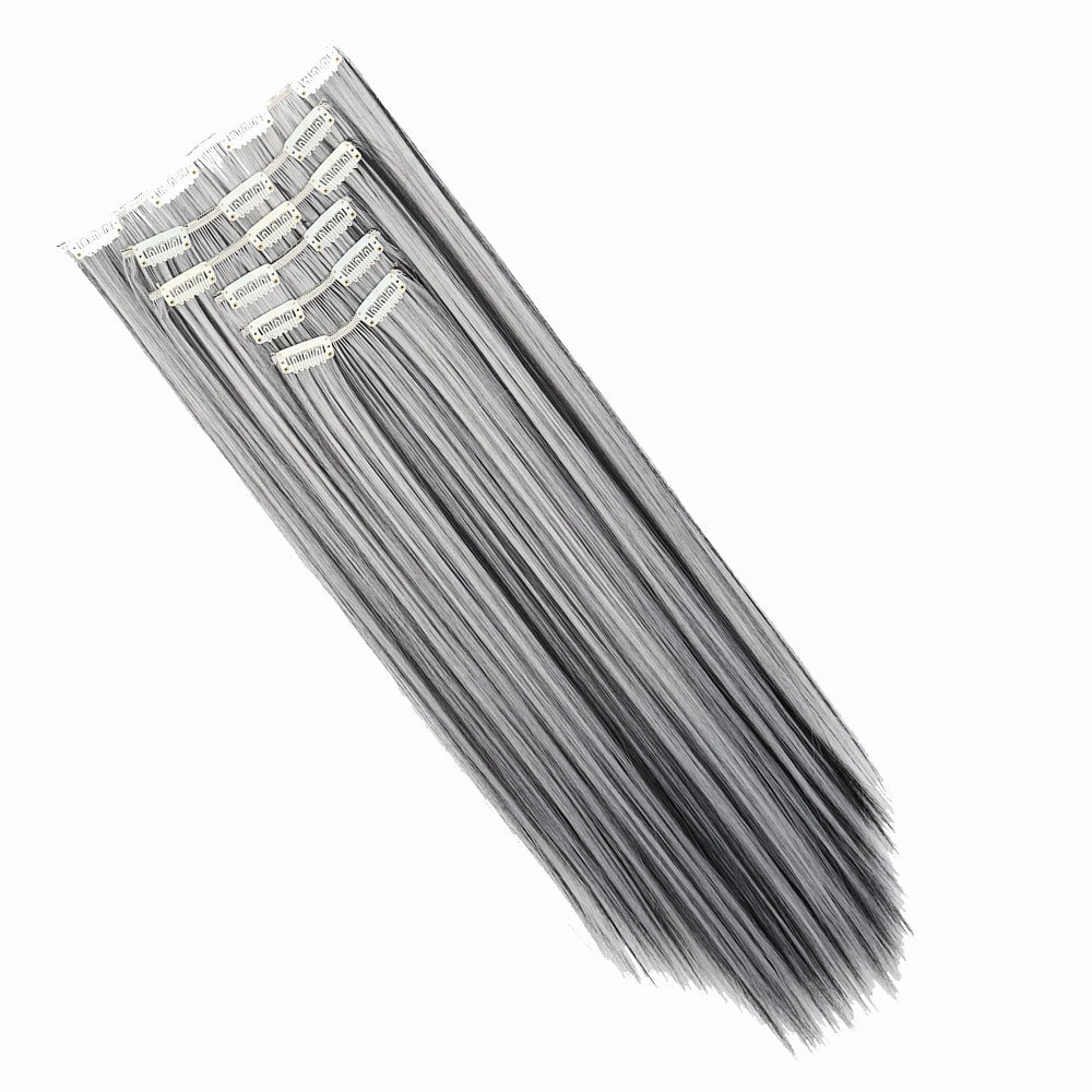 Space Gray Clip In Hair Extensions 6 Piece Set 24 Inch Heat Resistant Synthetic Fiber – Instant Length & Volume for Women | D