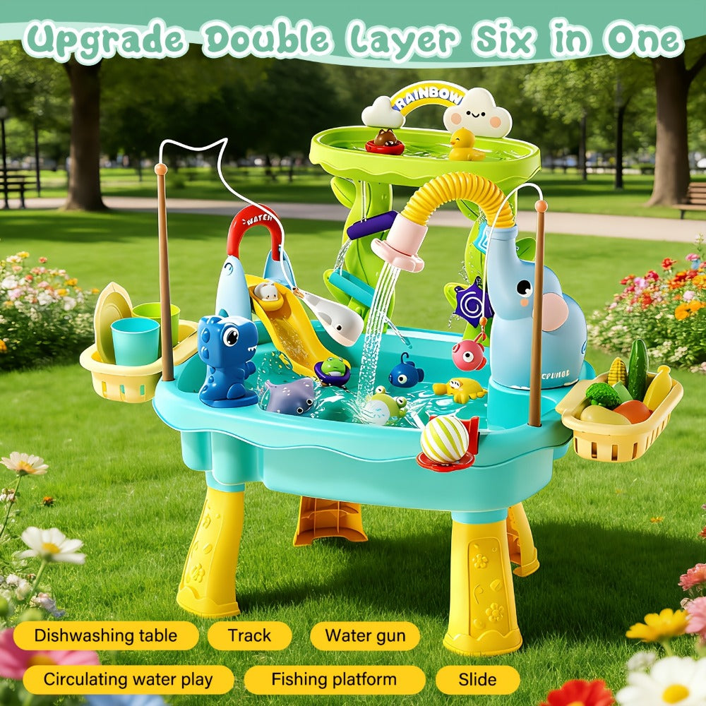 Kids Water Table Toy with Electric Pump & Faucet for Toddlers - Play Sink with Food Accessories & Fishing Toy — image 6