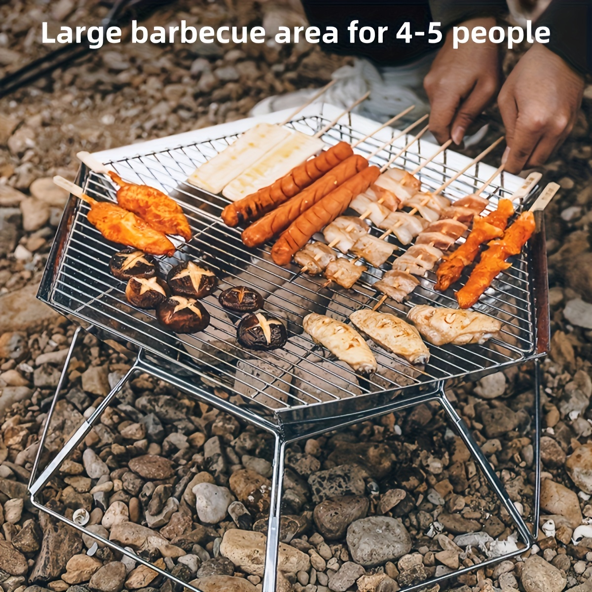Hexagonal Folding Charcoal Grill with Stainless-Steel-Color Frame, Open Grid and Carry Bag for Outdoor Use — image 11