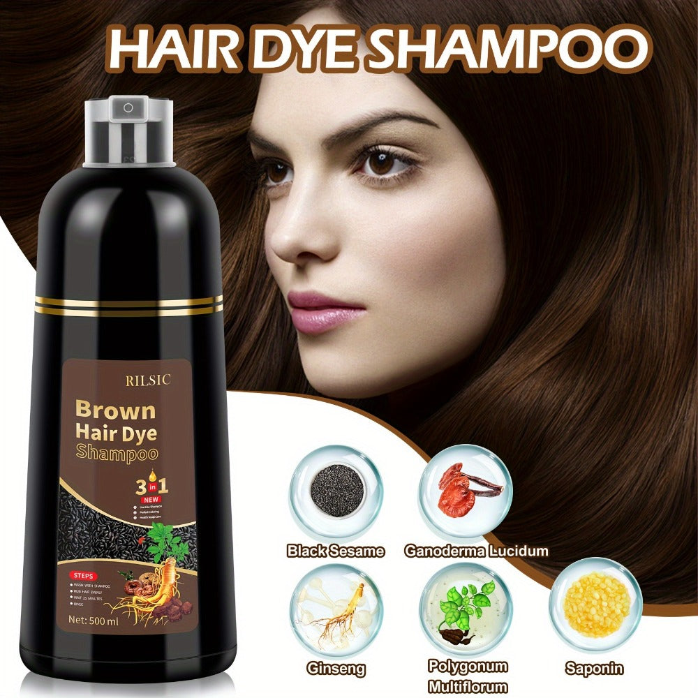 Grey Hair Coverage Shampoo 2 Pack 3-in-1 Herbal Hair Dye Kit with Plant-Based Squalane Colors for Bath Time, Home Spa and Per