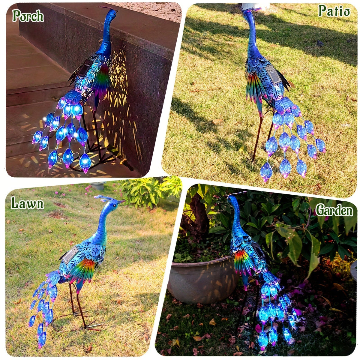 Solar Peacock Garden Statue – Metal Bird Sculpture with LED Lights, Outdoor Yard Art Decor for Patio, Lawn & Garden, Unique G