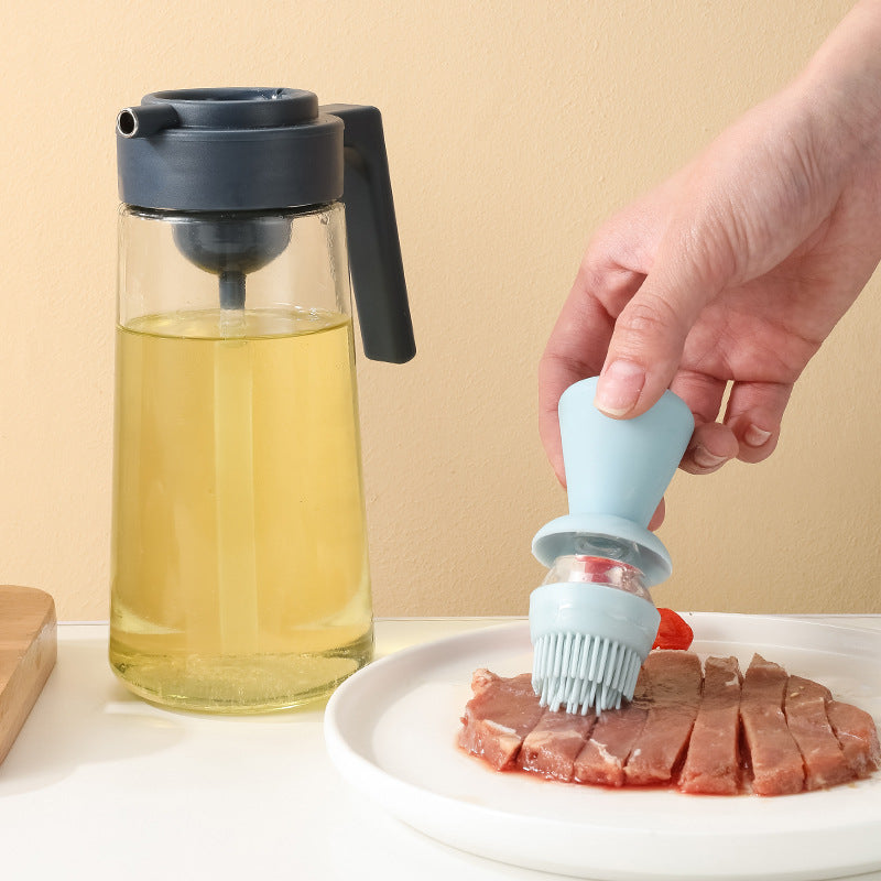Household Kitchen Sauce Bottle Press Spice Jar Multi-functional Two-in-one Glass Oiler Containing Silicone Brush