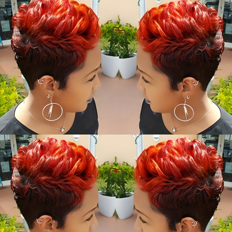 Synthetic Wig 6-Inch Curly-Wave Pixie Cut in Ombre Black-Burgundy with Rose Net Cap for Festivals — image 6