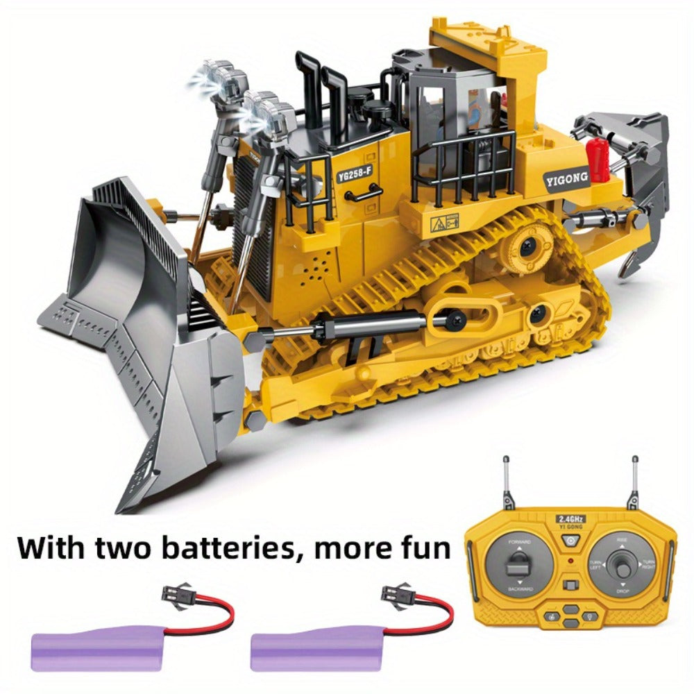 RC Construction Vehicle Toy Set 2.4GHz Remote Control Excavator Bulldozer Dump Truck Loader with Alloy Head LED Lights & Soun