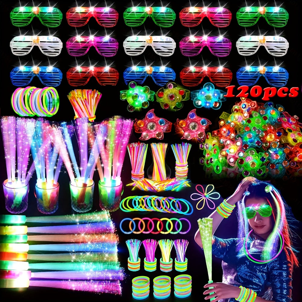 Neon Glow Accessory Party Supplies Set with 120 Pieces including Glasses, Rings, Sticks and Hair Clips — image 2