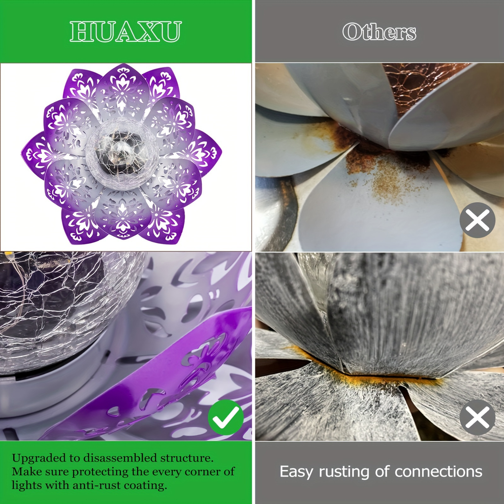 Solar Garden Light Lotus Flower with Cracked Glass Globe, IPX4 Rating and Three Color Options — image 13
