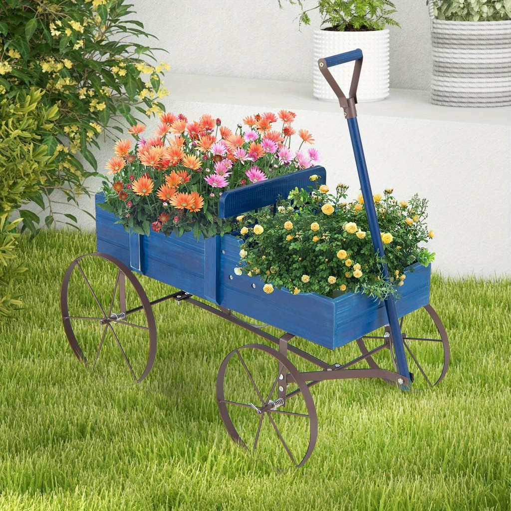 Garden Wagon Planter with Wheels – Rustic Fir Wood, 2-Section Planting Bed — image 7