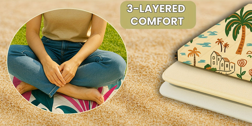 Large Padded Picnic Blanket with Carry Straps in Geometric, Palm-Village or Tropical Leaf Prints — image 15