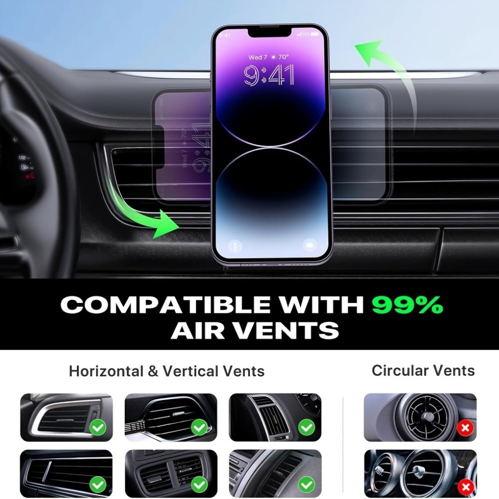 15W Magnetic Wireless Car Charger – Air Vent Mount with N52 Strong Magnet, Fast Charging for iPhone 17 Pro Max / 16 / 15 / 14