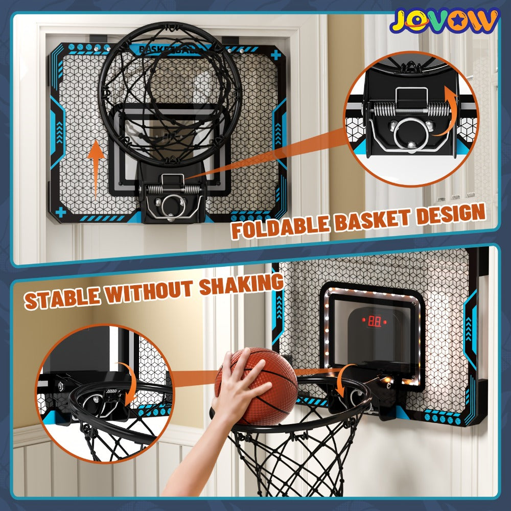 Over Door Basketball Hoop with LED Lights & Electronic Scoreboard, Mini Hoop Set with 4 Balls for Kids Teens Adults — image 6