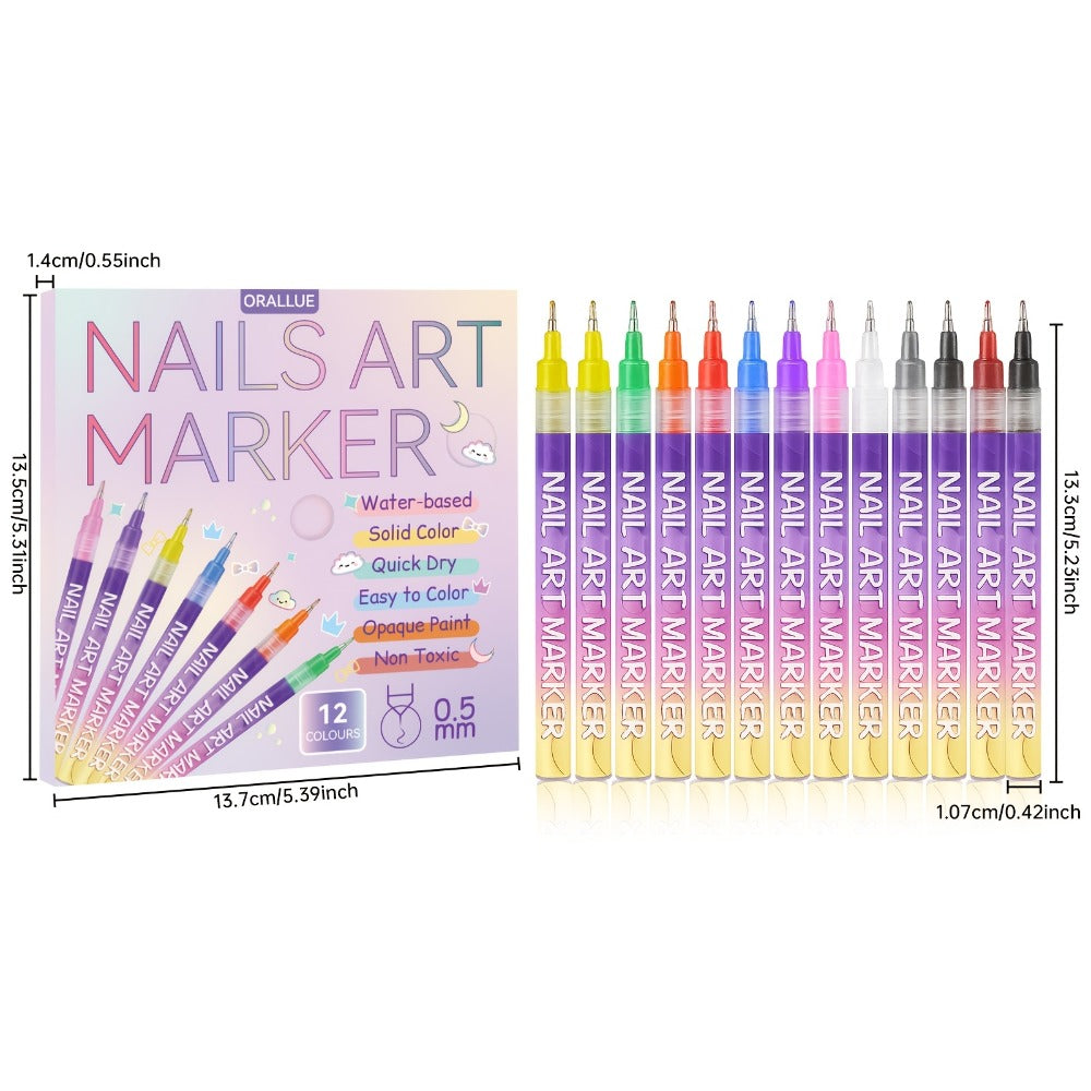 Nail Art Pens 12-Piece Water-Based Marker Set with 0.5mm Fine Tips for Lines and Small Decorative Details — image 14