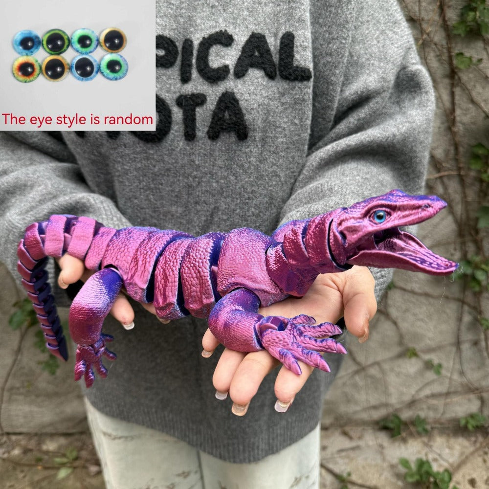 Giant Lizard Figurine 21 Inch 3D Printed – Realistic Reptile Animal Model Openable Mouth Easy 3-Part Assembly 7 Color Styles 
