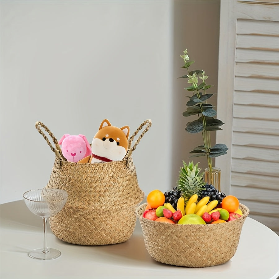 Rattan Bamboo Storage Baskets 2-Pack with Handles, Foldable 12.6 x 11.02-Inch Handheld Organizers — image 2